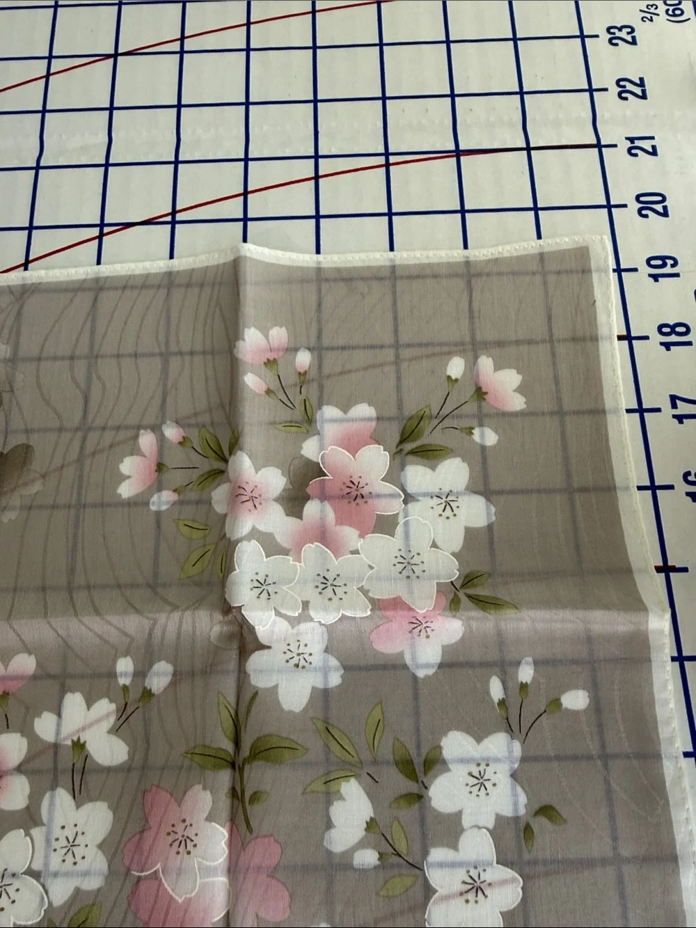 Vintage Japanese Sakura Cherry Blossom Sheer Handkerchief Scarf Pink White 19”